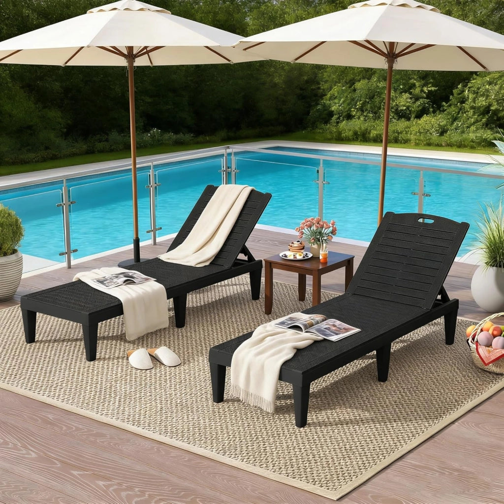 Set di 2 Sedie a Sdraio da Spiaggia, Lettino Prendisole da Giardino Reclinabile in Plastica con Schienale Regolabile in 5 Posizioni, Portata Massima 160 Kg, Sdraio Giardino per Giardino, Patio