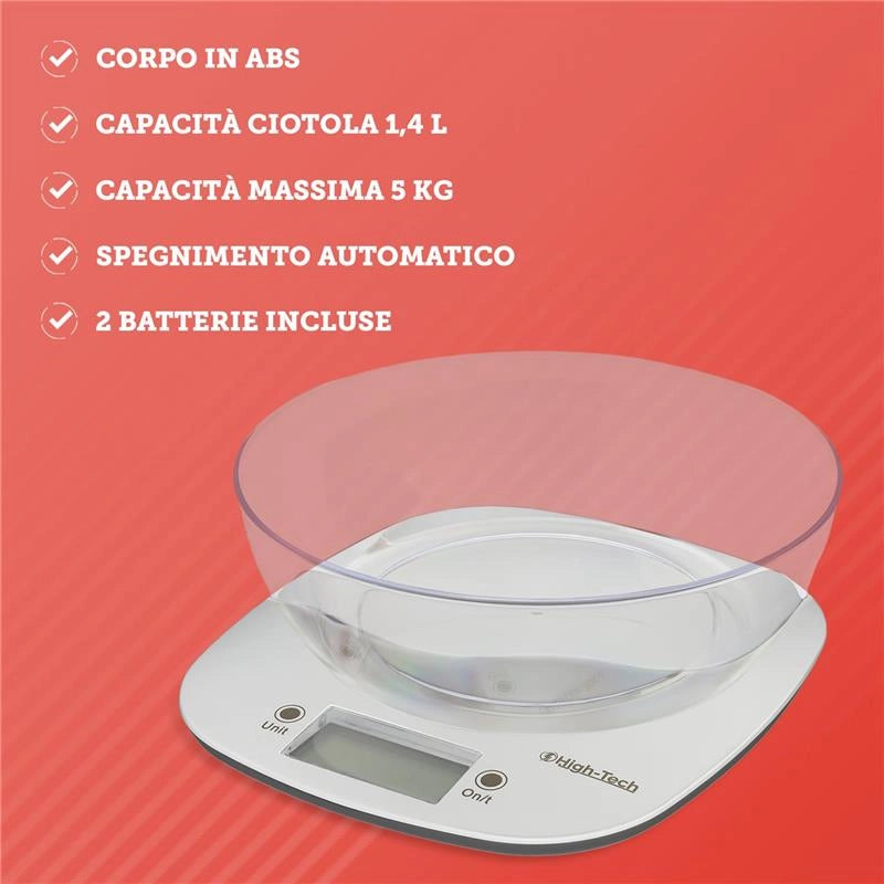 HIGH-TECH BILANCIA DIGITALE IN PLASTICA CON CIOTOLA PORTATA MASSIMA 5 KG