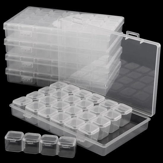 Contenitore di archiviazione trasparente da 5 pezzi - 28 cassette - plastica - per la conservazione di piccoli componenti - ermetico con coperchio - contenitore di archiviazione
