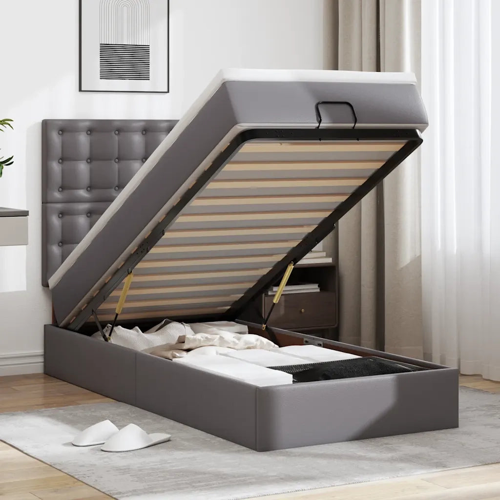 Letto Pouf con Materasso Grigio 90x190 cm Similpelle 3312979