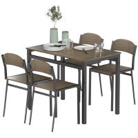 Set da Pranzo da 5 Pezzi con 1 Tavolo Rettangolare 100x63x76.5 cm e 4 Sedie 45x40x82 cm, in Acciaio e MDF