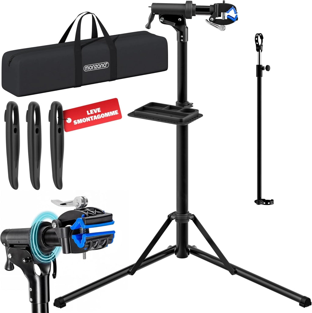 ® Cavalletto Riparazioni Biciclette fino a 50kg Borsa Trasporto Pieghevole Asta Regolabile Montaggio Bici Elettriche E-Bike Officina