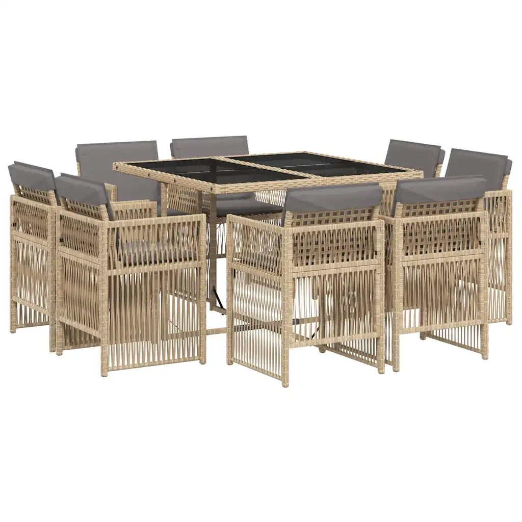 Set Pranzo da Giardino 9 pz con Cuscini Beige Misto Polyrattan 3211020