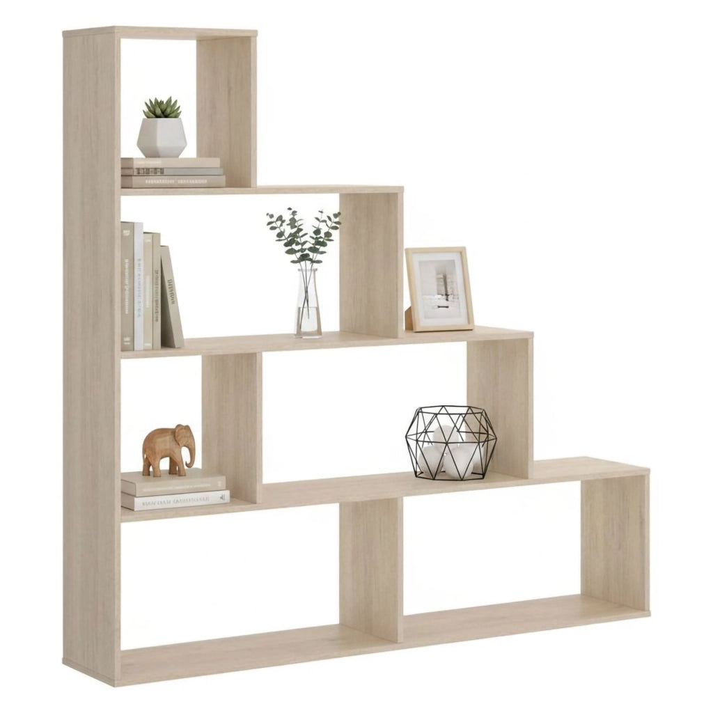 Libreria Apofi, Scaffale da ufficio multiuso, Mobile biblioteca portalibri a 6 ripiani, 145x29h145 cm, Rovere