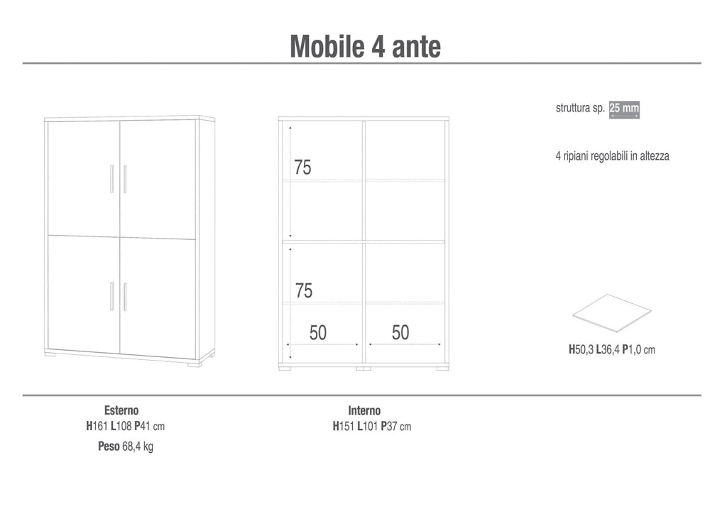 Mobile Multiuso 4 Ante 108x161x41 cm Noce Stelvio