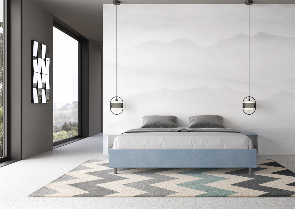 BS COM Letto senza rete imbottito 180x190 microfibra azzurro