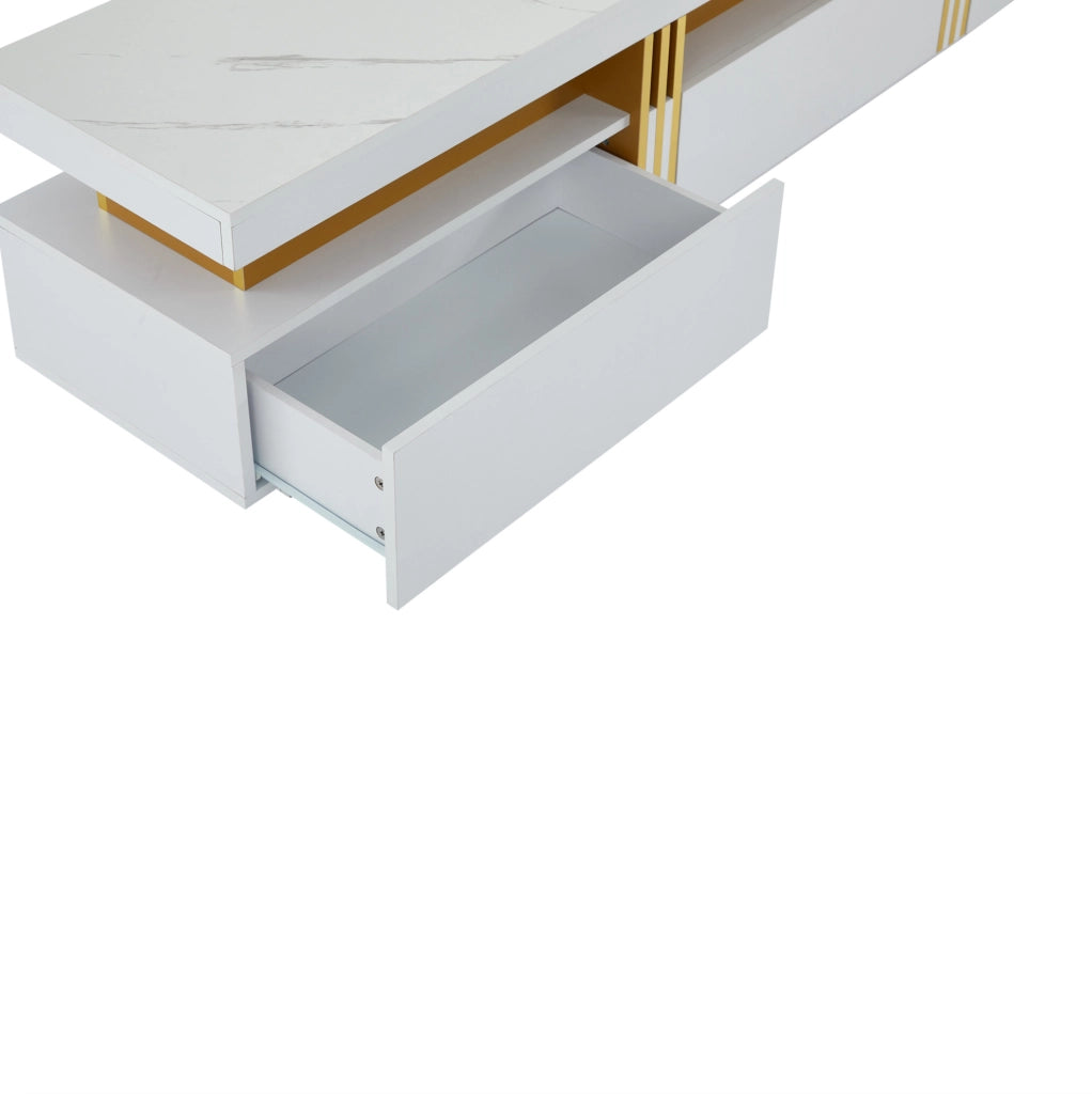 Mobile TV 200x40x42 cm effetto marmo; 3 cassetti; bianco