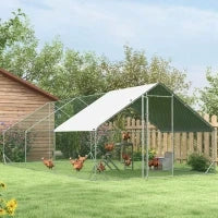 Pollaio da Giardino con Telaio Zincato, Copertura Impermeabile e Rete Esagonale, 3x6x2m, Argento
