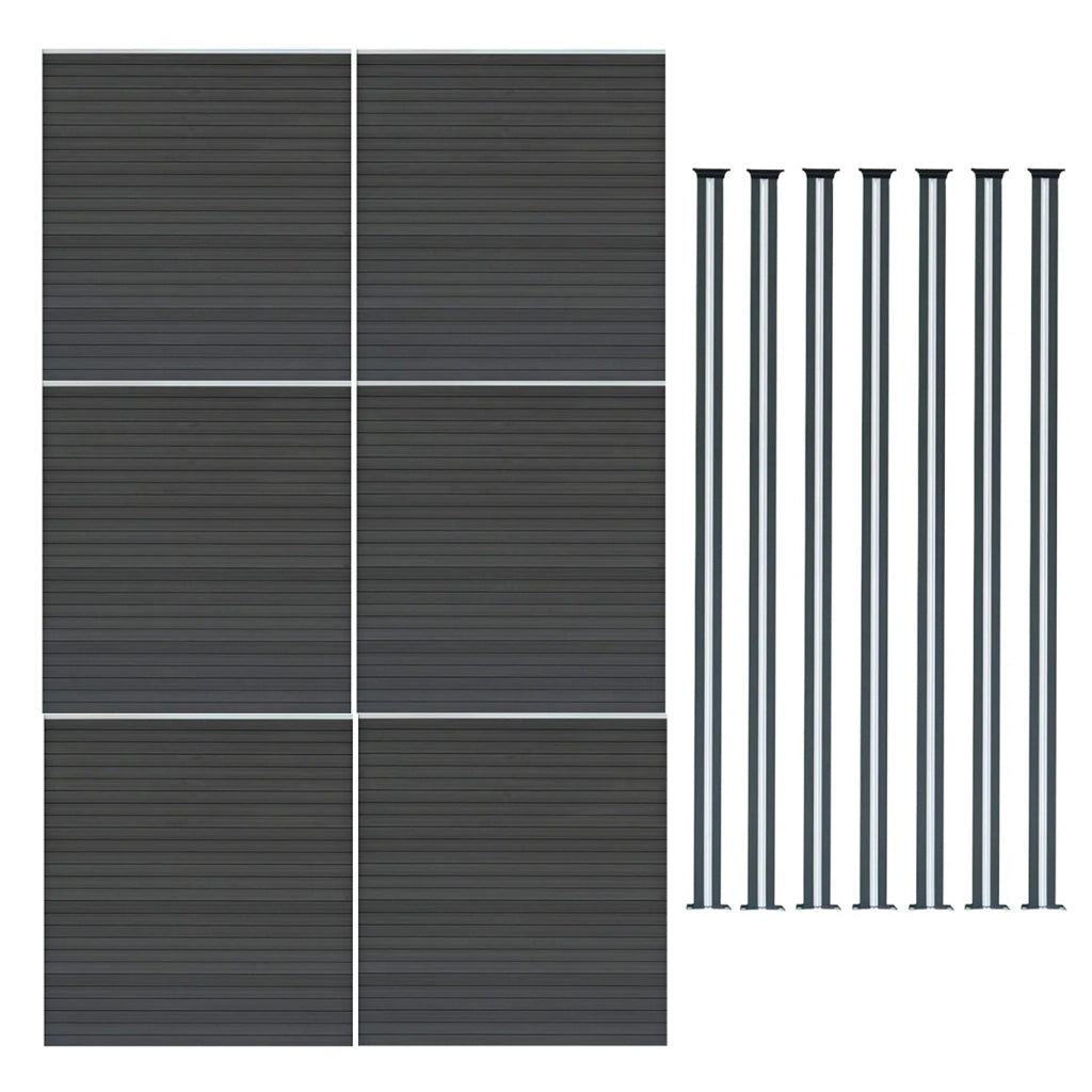 Pannelli Recinzione x6 + 7 Pali Alluminio LED Grigio Doghe PVC 185cm