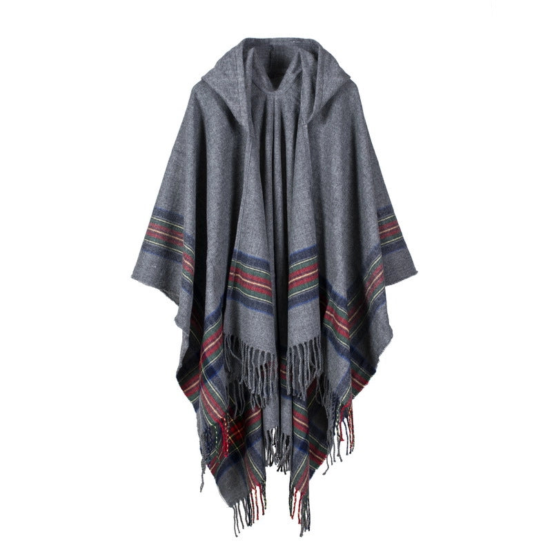 Sciarpa da donna spessa in jacquard di cashmere a righe, stile europeo e americano.