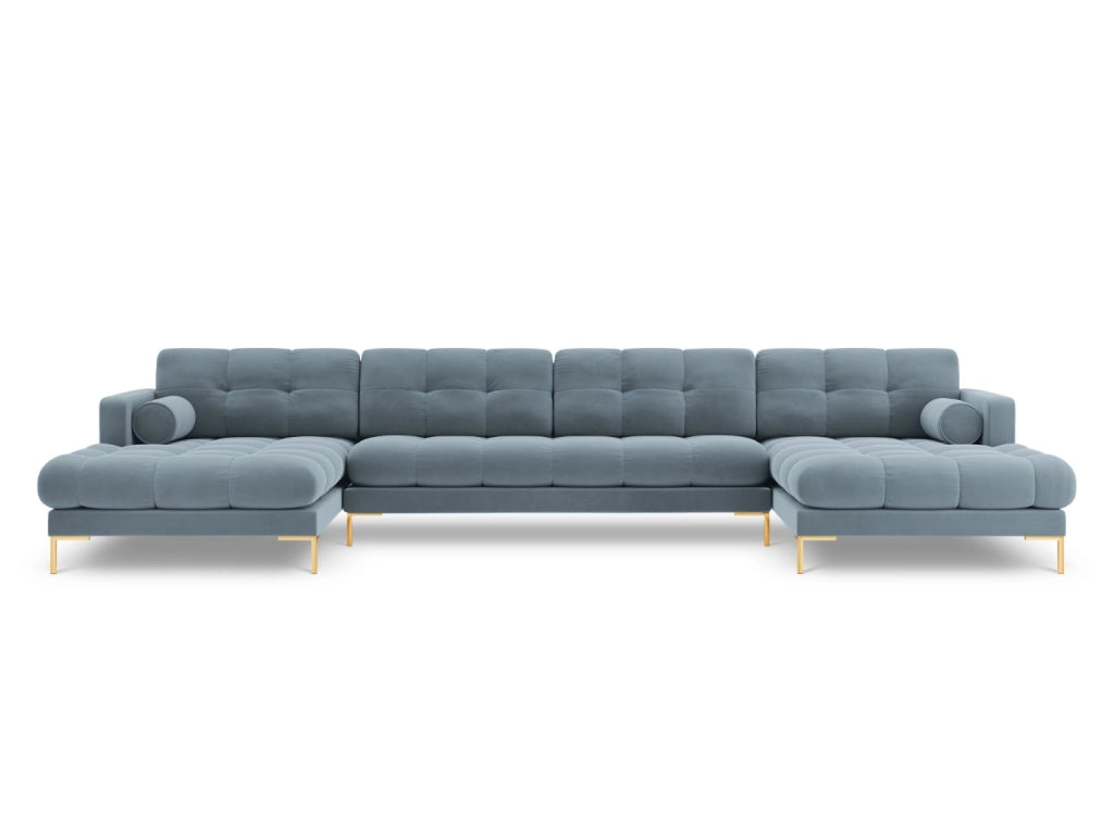 Cosmopolitan Design - Divano panoramico "Bali" 7 posti in velluto azzurro 