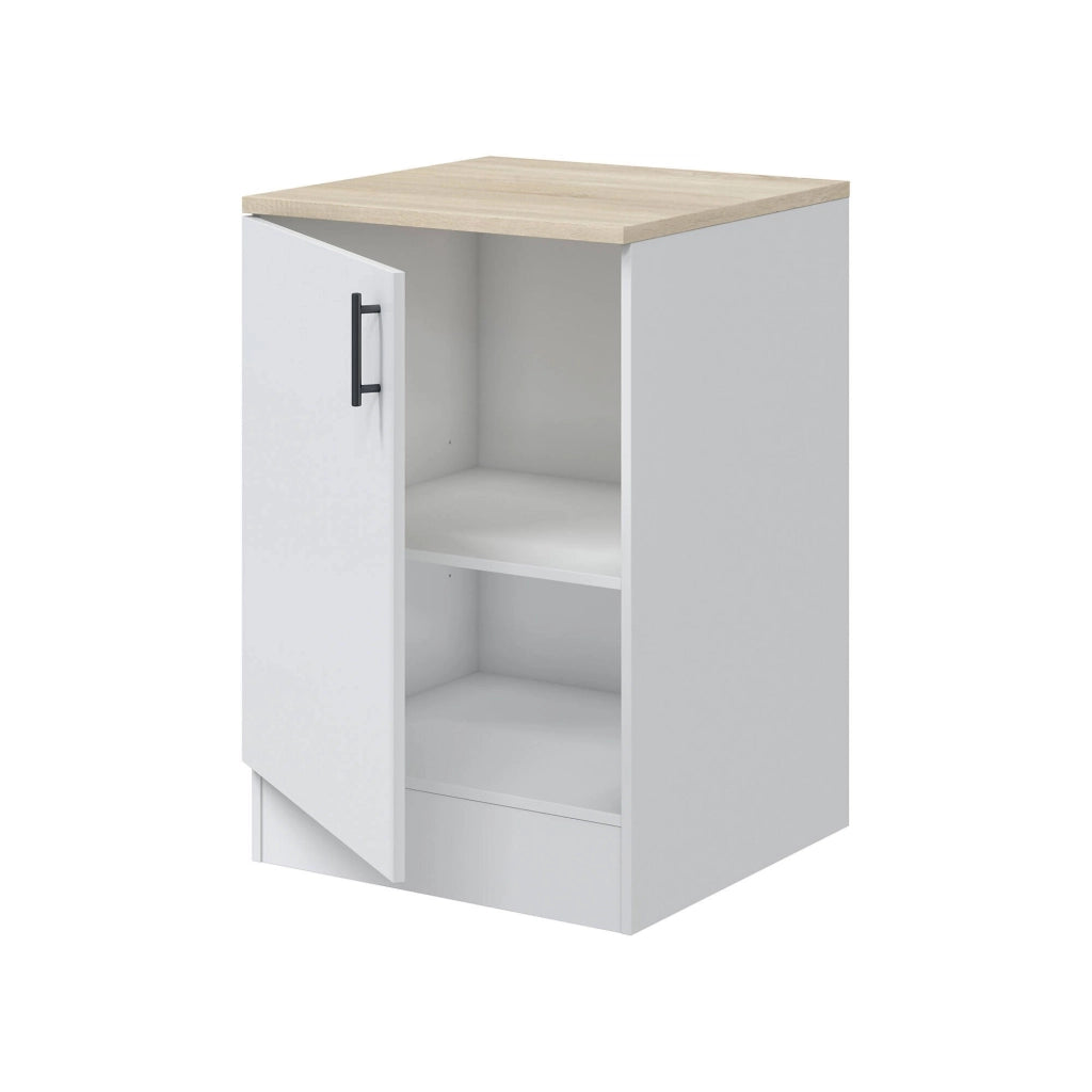 Mobile 1 anta Zerna, Armadietto verticale, Modulo contenitore, Base cucina compatta, 60x60 h90 cm, Bianco e Rovere