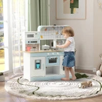 Cucina Giocattolo per Bambini 3+ Anni in Legno, Fornello Interattivo, Forno e Macchina Caffè, Bianco