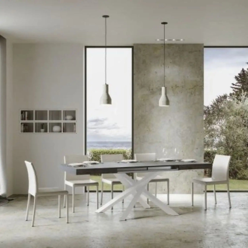 Tavolo allungabile 130/234x90 cm Volantis colore cemento gambe bianche