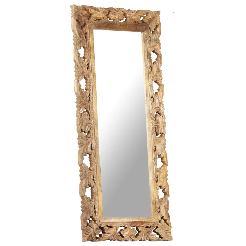 Specchio Intagliato a Mano 110x50 cm in Legno Massello di Mango 321640