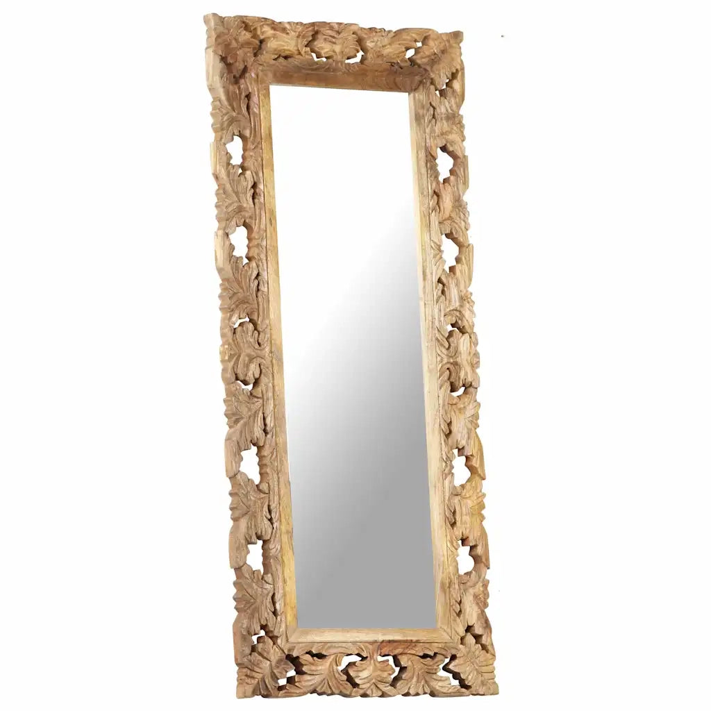 Specchio Intagliato a Mano 110x50 cm in Legno Massello di Mango 321640