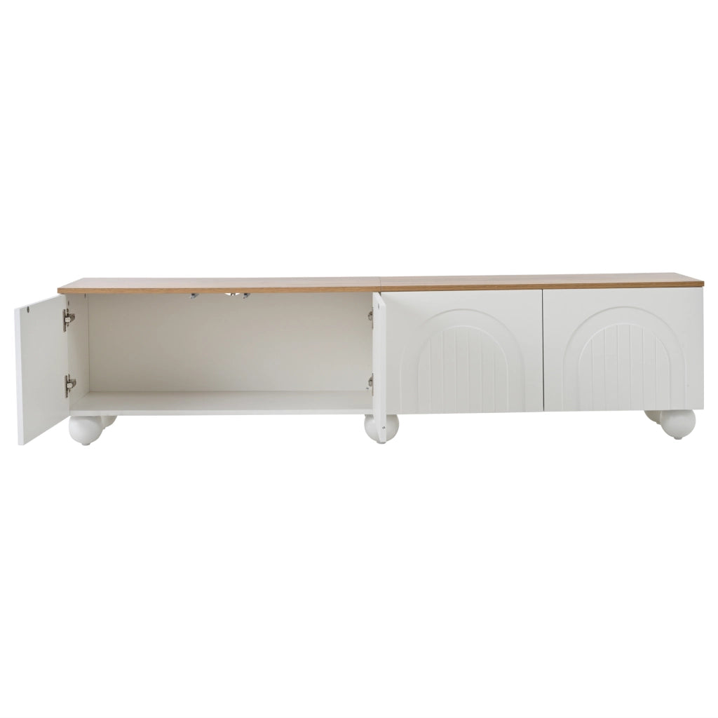 Mobile porta TV con 4 ante e 2 vani, in MDF e gambe in metallo, per soggiorno, bianco e effetto legno, 180 × 40 × 45 cm