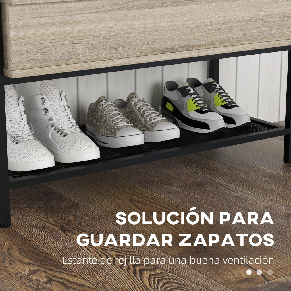 Banco ingresso con tapa abatible e ripiano grigliato ¨C zephmum ¨C rovere 84x39.5x61 cm