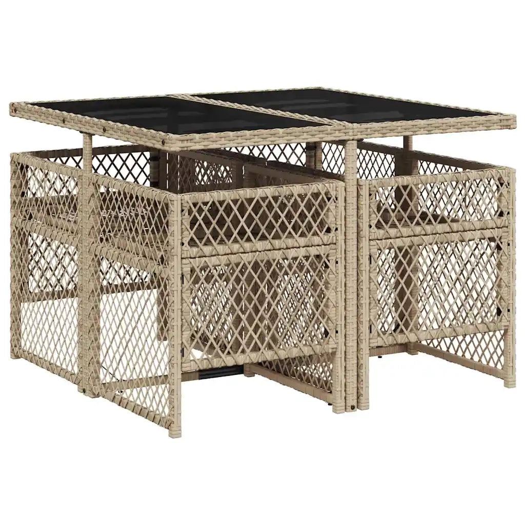 Set da Pranzo da Giardino 5 pz | Set Salotto da Giardino con Cuscini Beige in Polyrattan