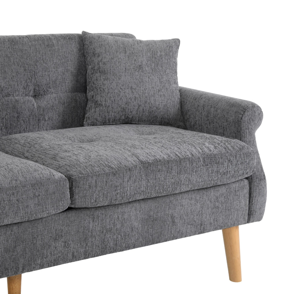 Divano a 2 posti in chenille grigio 162x74x77 cm con cuscini