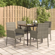 Set da Pranzo Giardino 5pz Nero e Grigio con Cuscini Polyrattan 3185150