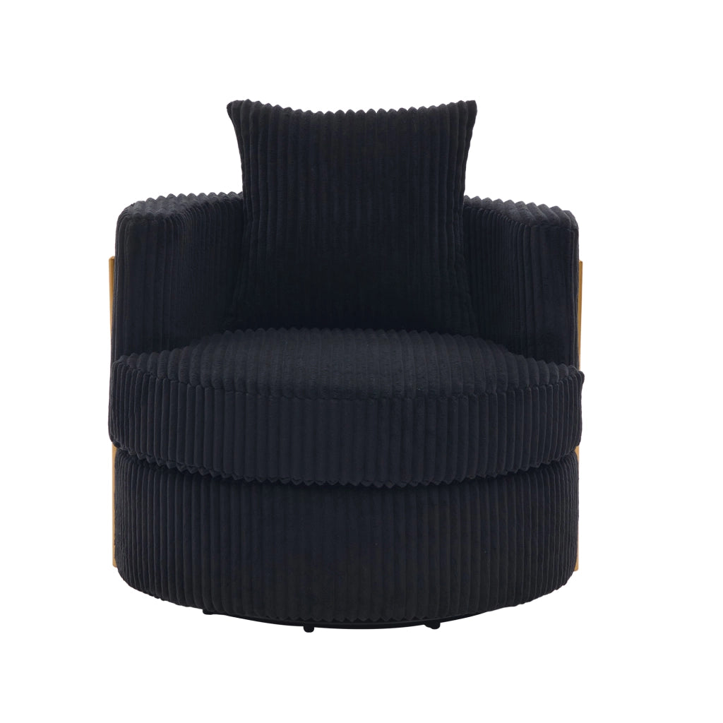 Poltrona girevole 360° in tessuto effetto corda, con seduta imbottita, vano contenitore nascosto e portata fino a 150 kg