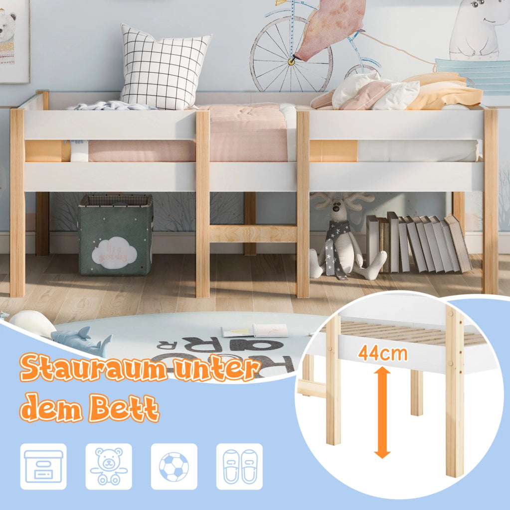Letto semi-alto per bambini 90x200 cm in legno massello di pino e MDF; bianco