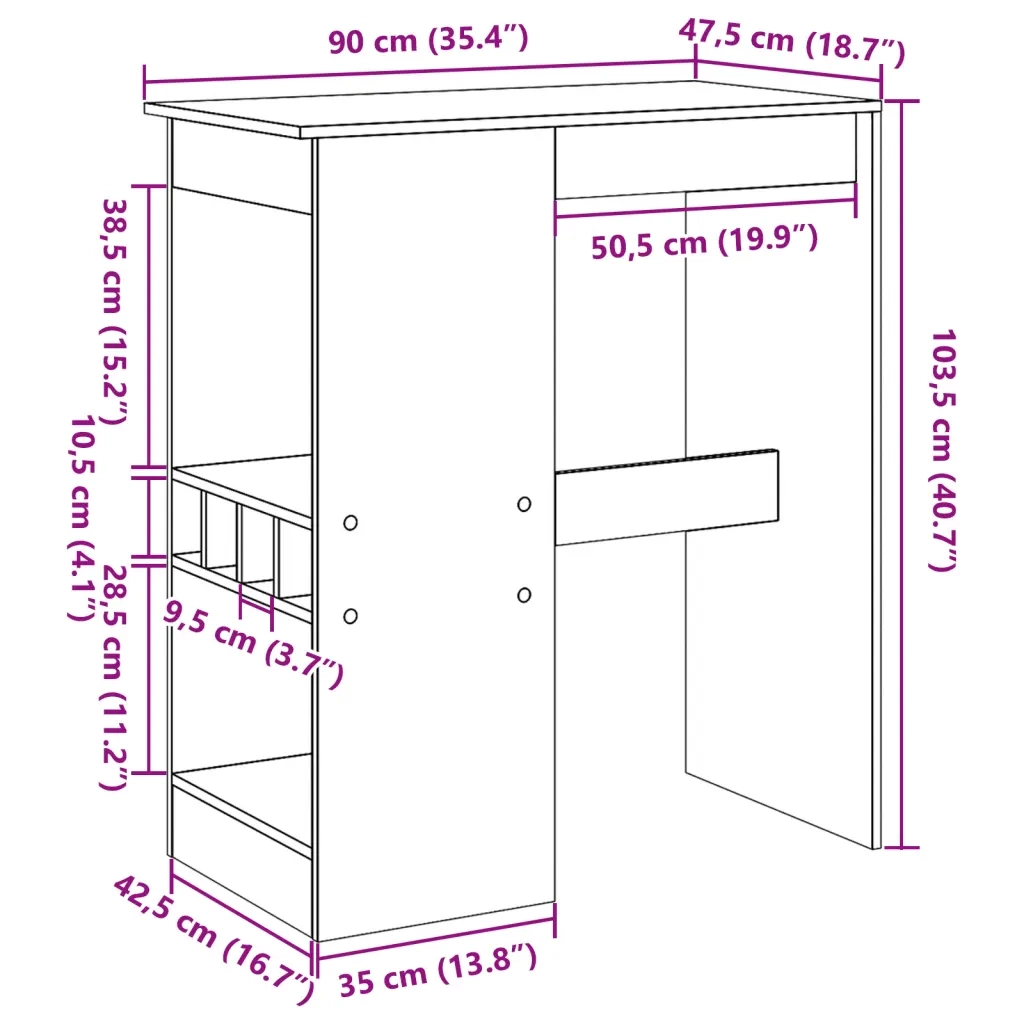 Tavolo Bar con Rastrelliera Grigio 102x50x103,5cm Multistrato 854342
