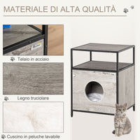 Cuccia per Gatti Mobiletto Multiuso 48x40x65,5 cm con Cuscino Grigio