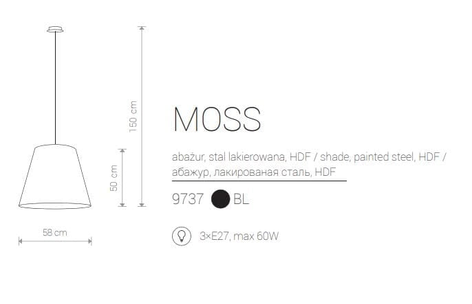 Lampadario sospensione Nowodvorski MOSS nero Ø58 3xE27