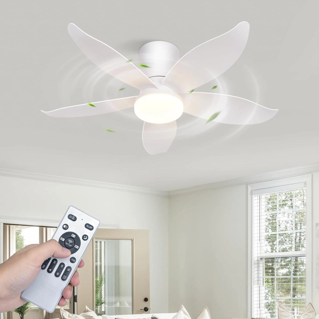 ZMH Ventilatore da Soffitto Illuminazione Silenziosa 5 Pale Bianche Luminosità Regolabile 6 Velocità per Soggiorno