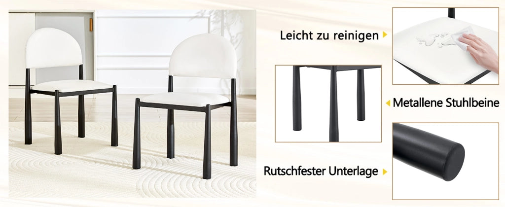 Sedia da Pranzo Ergonomica con Schienale Semicircolare Imbottito, in PU e Metallo Bianco