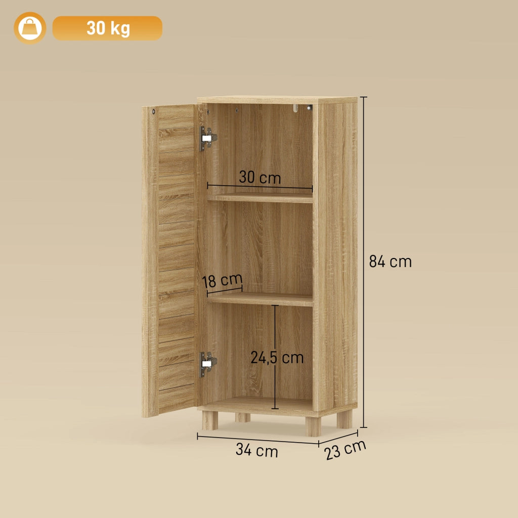 Mobiletto Bagno con Ante a Listelli e Ripiani Regolabili ¨C Zephmum ¨C Naturale 34x23x84 cm