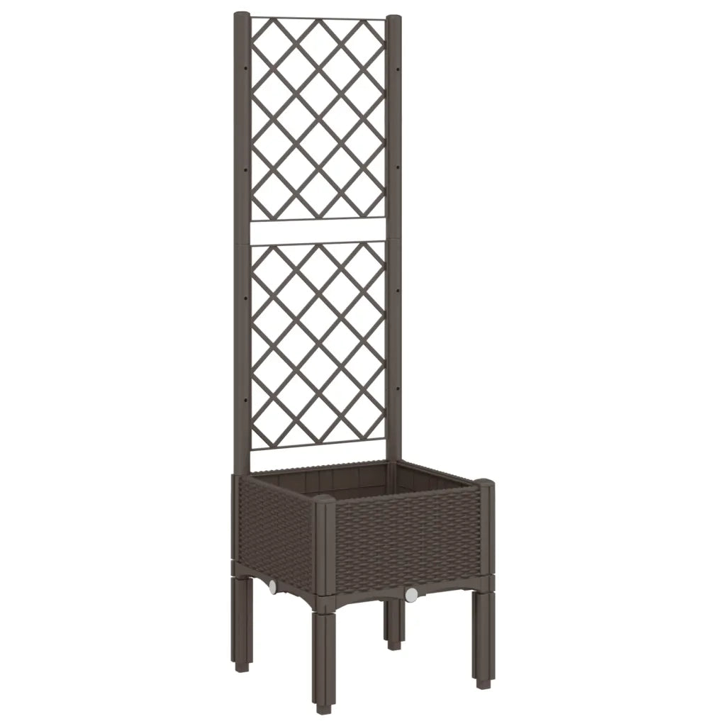 Fioriera da giardino con traliccio-Vaso da Esterno-Vaso con Griglia Marrone 40x40x142 cm in PP