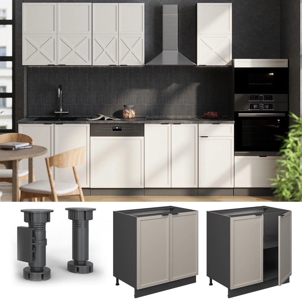Mobile lavello cucina Fame-Line GrigioBeige/Antracite 80 cm con ripiano, PL Rovere Vicco