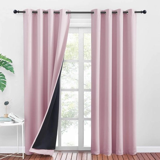 Tende 100% Verdusteranti - Tende Pronte all'Uso 2 Pezzi - Tende Termiche - 140x200cm - Rosa Chiaro - 8 Oculi in Metallo - Tende di Oscuramento
