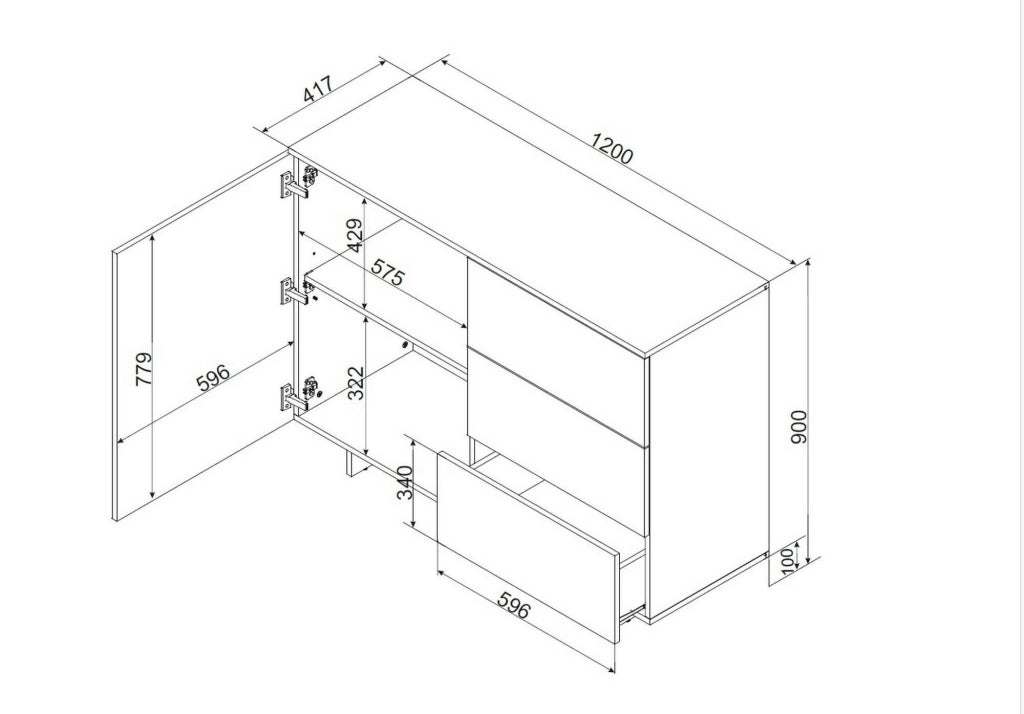 Credenza Rubiera, Madia da salotto con un'anta battente e tre cassetti, Rialzato da terra, 120x42 h90 cm, Beige