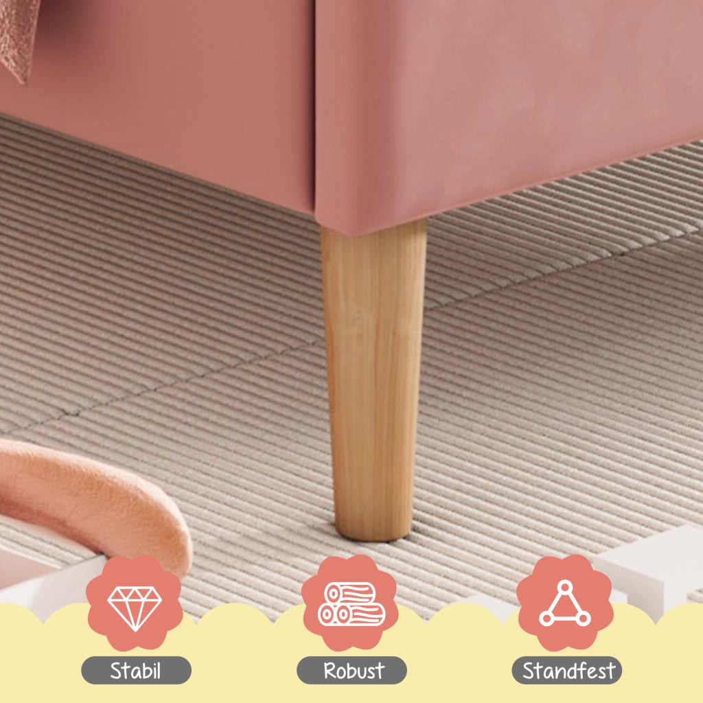 OKWISH Letto Singolo 90×200 cm, Letto per Ragazzi con Testiera Regolabile, Doghe in Legno e Testiera, senza Materasso, Velluto Rosa