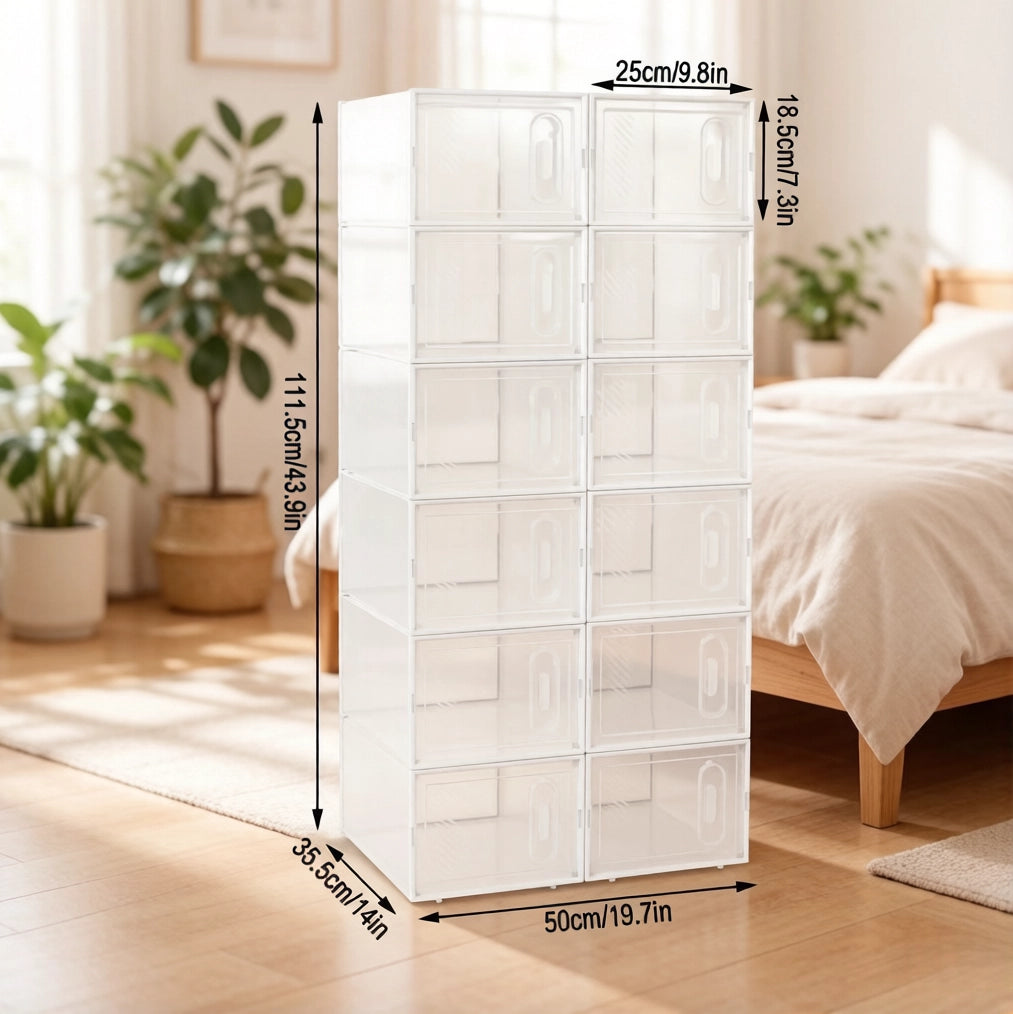SCATOLA Portascarpe Impilabile 25x18,5x35,5 cm Plastica Trasparente e Bianca Set 12 unità