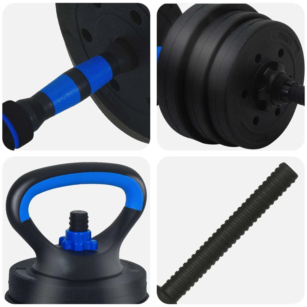 Set di manubri, bilanciere e kettlebell 4-in-1 20 kg Nero e Blu