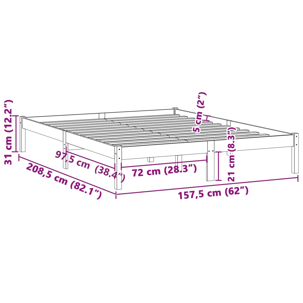 Giroletto senza Materasso-Struttura Letto 152x203 cm in Legno di Pino Queen