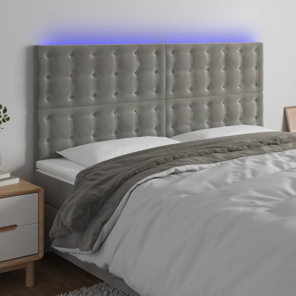 Testiera a LED Grigio Chiaro 200x5x118/128 cm in Velluto 3122924