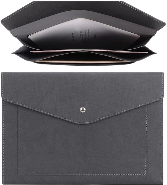 Documenterario A4 in pelle PU con contenitore espandibile, cassetta per lettere, fogli per conti, carta da lettera, tablet e pc per lavoro, studio, viaggi (grigio)