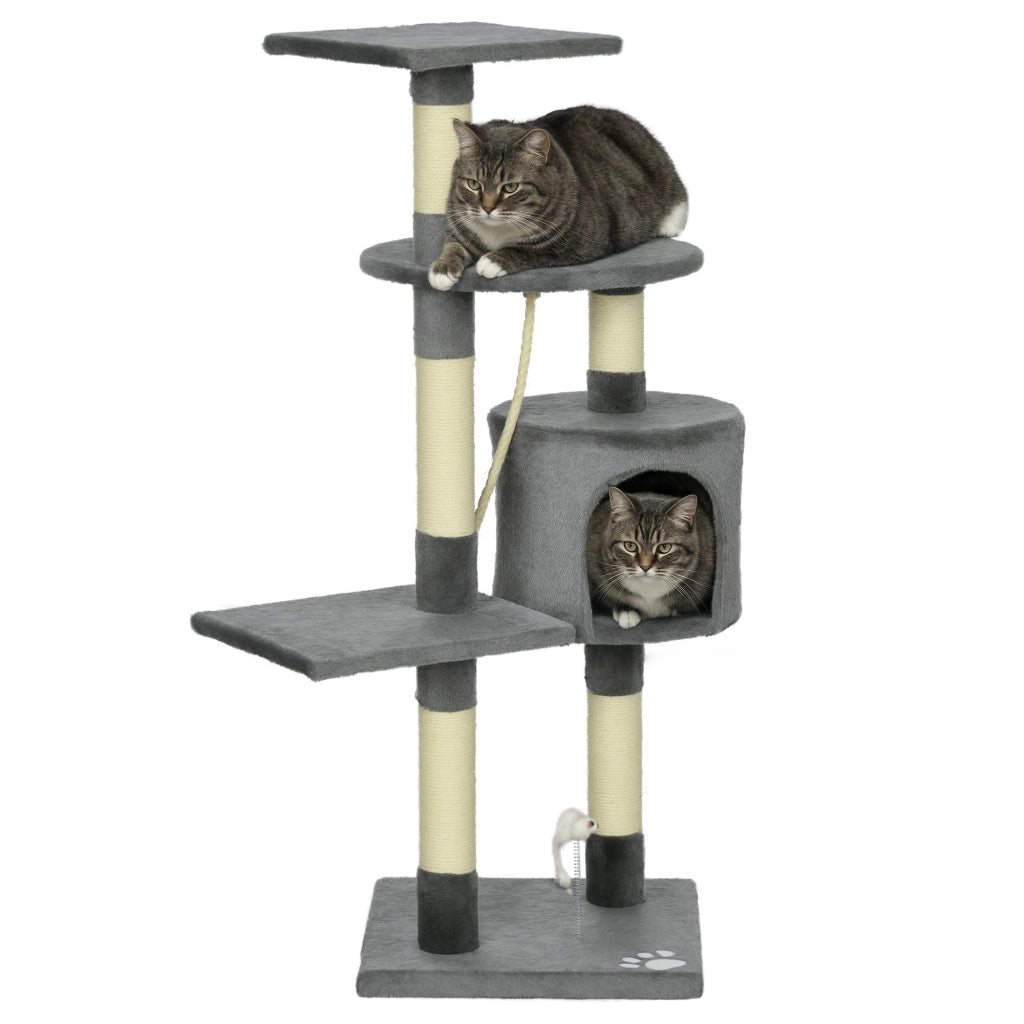 Albero tiragraffi per gatti con sisal piattaforme e giocattoli ¨C zephmum ¨C Grigio scuro 116 cm