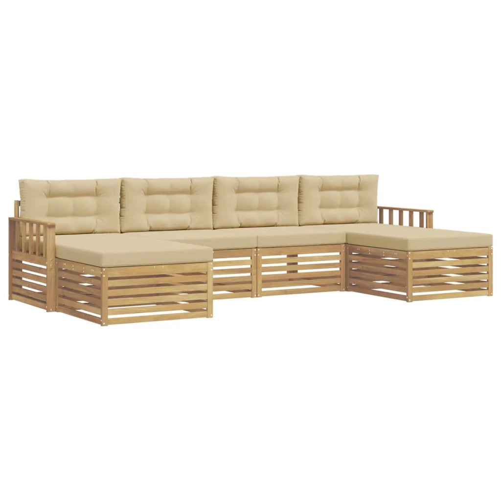 Set divani 6 pcs Bianco e Beige Legno di Acacia Massello