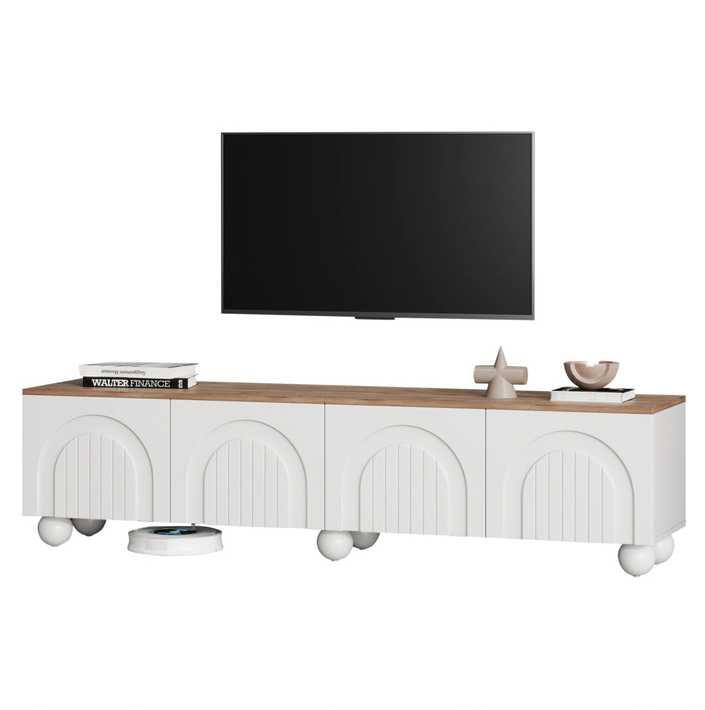 Mobile TV 180x40x45 cm con 4 ante; MDF; bianco e rovere