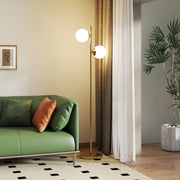 Lampada da Terra con 2 Luci e Paralumi a Sfera, Interruttore a Pedale e Attacco E27, ?28x165 cm, Oro