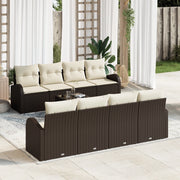 Set di divani da giardino 9 pezzi con cuscini marroni in polyrattan
