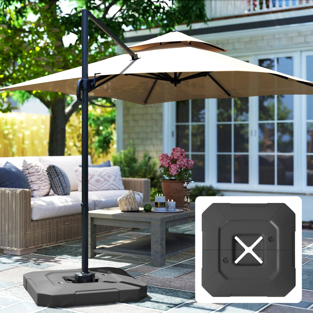 Set 2 Pesi Riempibili per Base per Ombrellone a Sbalzo 101x101x12cm in HDPE Nero