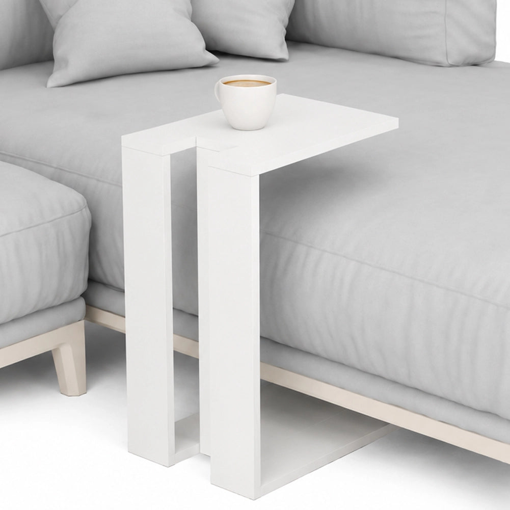 Tavolino da Caffe Porta PC Laterale Divano in Legno MDF Bianco 57x40x30cm